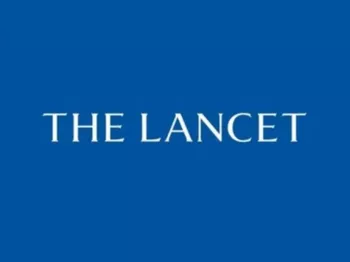 The Lancet Logo in White over Blue Background